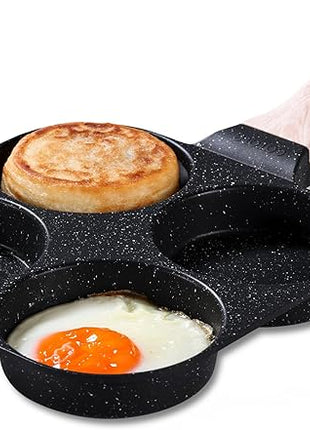 CAROTE Egg Pan Omelette Pan, 4-Cup Nonstick Granite Omelette Skillet - Pancake Pan and Healthy Egg Cooker Suitable for Gas Stove & Induction Cookware, Black