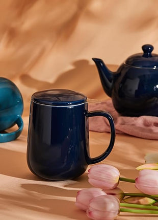 Sweese 20oz Porcelain Teacup with Infuser and Lid, Large Tea Mug for Loose Tea - Microwave and Dishwasher Safe, Insulated, Modern Design for Tea Lovers