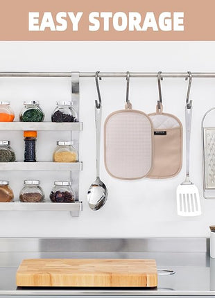 Hovico 2PCS Silicone Pot Holders, Oven Mitts Heat Resistant Hot Pads with Pockets, Non Slip Pot Holder for Kitchen Baking and Cooking| 9.8 x 7 Inches | Towel Cloth Interior Lining - Milkshake