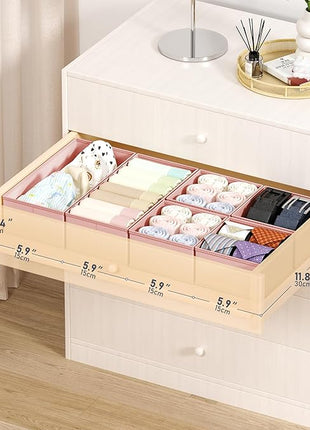 DIMJ Drawer Organizers Clothes, Set of 16 Dresser Organizer Bins, Fabric Closet Organizers and Storage, Shallow Drawer Dividers for Nursery, Clothing, Baby Clothes, Socks, Underwears, Tie (Pink)