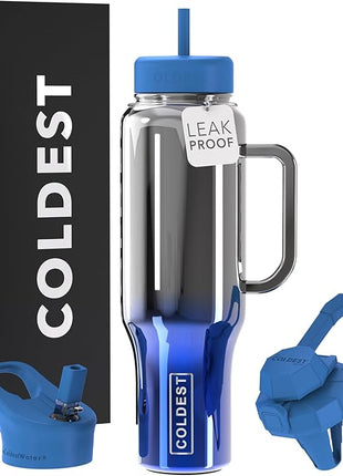 Coldest Tumbler with Handle and Straw - 100% Spill Proof Tumbler with Straw (3 Lids) - Stainless Steel Insulated Leakproof Tumblers for Women & Men - Cup Holder Friendly - 46 oz (Water Nova)