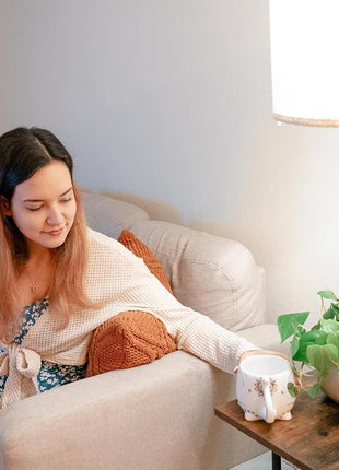 VOTUM Elephant Ceramic Coffee or Tea Mug - Animal Shaped Cup with Hand Printed Designs Saying “And So the Adventure Begins” - Cute Handmade Gift for Men or Women Elephant Lovers – 18.6 Fluid Ounce