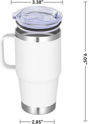 20 oz Stainless Steel Tumbler with Handle Bulk Metal Insulated Tumblers Travel Coffee Mug with Handle Double Wall Tumbler Cup with Lid and Straw, White 6 Pack