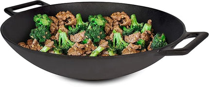 Jim Beam 12'' Pre Seasoned Heavy Duty Construction Cast Iron Grilling Wok, Griddle and Stir Fry Pan