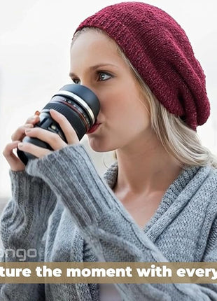 Camera Lens Coffee Mug with Slider Lid – Realistic DSLR Thermos Cup, Novelty Gift for Photographers, Coffee Lovers, Men & Women