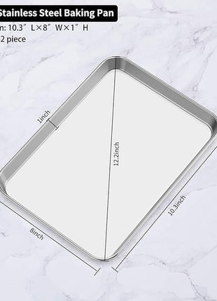 Baking Sheets Set of 2, Bastwe Stainless Steel Baking Pan Tray Cookie Sheet, Size 10 x 8 x 1 inch, Non Toxic & Healthy, Rust Free & Easy Clean