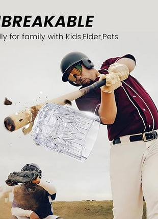 BELLAFORTE Shatterproof Tritan Plastic Short Tumbler, Set of 4, 13oz - Myrtle Beach Unbreakable Crystal Cut Old Fashioned Drinking Glasses for Whiskey - BPA Free - Dishwasher Safe - Grey