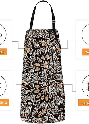 Britimes Apron Home Kitchen Cooking Baking Gardening for Women Men With Pockets Beige Abstract Embossed Texture Flower 32x28 inch