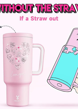 Meoky 40 oz Tumbler with Handle for Couples: Stainless Steel Insulated Tumbler with 24 Waterproof Love Stickers - Girlfriend Boyfriend Wife Husband, Love You