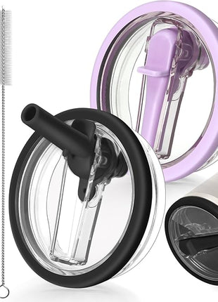 2 Pack Leak Proof Lid for 30oz Stanley H2.0 Quencher,No Spill Flip Straw Lid Replacement for Stanley Cup Accessories 30 oz Tumbler Lid Replacement Straw Cover Cap for Stanley Lids(Black,Purple)
