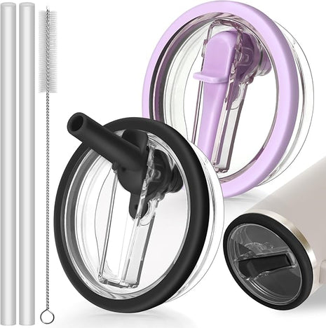 2 Pack Leak Proof Lid for 30oz Stanley H2.0 Quencher,No Spill Flip Straw Lid Replacement for Stanley Cup Accessories 30 oz Tumbler Lid Replacement Straw Cover Cap for Stanley Lids(Black,Purple)
