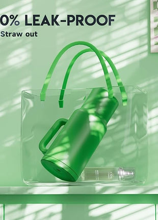 Meoky 40 oz Tumbler with Handle and Straw: Stainless Steel Insulated Tumbler with Lid and Straw - 100% Leak Proof Tumbler for Car Cup Holders - Travelers Commuters Workers, Green