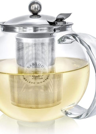 Teabloom All-in-One Glass Teapot and Tea Kettle – Heatproof Borosilicate Glass Tea Maker with Removable Stainless Steel Loose Tea Infuser – Classica Stovetop Tea Pot (40 oz / 1200 ml)