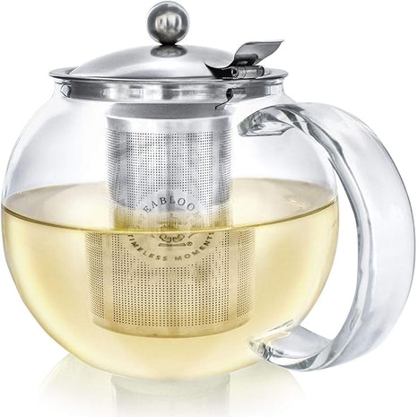Teabloom All-in-One Glass Teapot and Tea Kettle – Heatproof Borosilicate Glass Tea Maker with Removable Stainless Steel Loose Tea Infuser – Classica Stovetop Tea Pot (40 oz / 1200 ml)