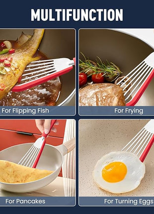 Silicone Fish Spatula Turner Set of 2,2-in-1 Heat Resistant Silicone Slotted Fish Spatulas for Nonstick Cookware,Flexible Thin Stainless Steel Slotted Fish Turner Spatula Flipper for Fish,Egg,Pancake