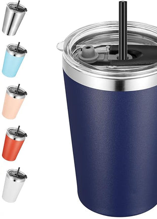 VEGOND 12oz Tumbler Stainless Steel Tumbler bulk Vacuum Insulated Double Wall Travel Tumbler with Lid and Straw Reusable Tumbler, Navy blue 1 Pack