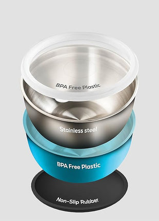 Double Wall Stainless Steel Mixing Bowls with Airtight Lids (Set of 4) Nesting Bowls for Space Saving Storage - Non-Slip Bottoms for Stability - Mixing Bowl Set For Cooking, Baking & Food Storage.