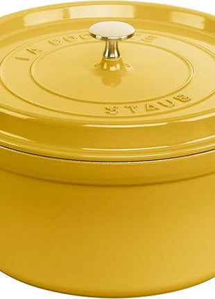 Staub Cast Iron Round Cocotte, Dutch Oven, 7-quart, serves 7-8, Made in France, Citron