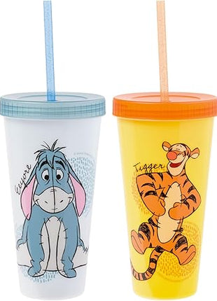 Silver Buffalo Disney Winnie the Pooh 4 Count Color Changing Plastic Tumblers Featuring Eeyore, Winnie the Pooh, Tigger, and Piglet, 24 Ounces (Pack of 12)
