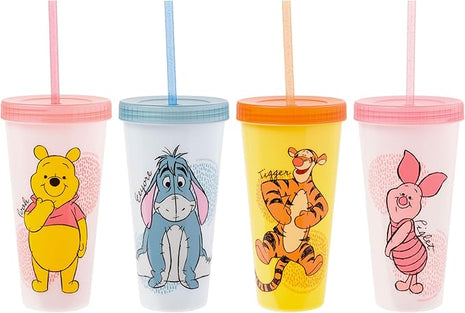 Silver Buffalo Disney Winnie the Pooh 4 Count Color Changing Plastic Tumblers Featuring Eeyore, Winnie the Pooh, Tigger, and Piglet, 24 Ounces (Pack of 12)