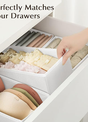 DIMJ Drawer Organizers Clothes, Set of 12 Dresser Organizer Bins, Fabric Closet Organizers and Storage, Shallow Drawer Dividers for Nursery, Clothing, Baby Clothes, Socks, Underwears, Tie (White)