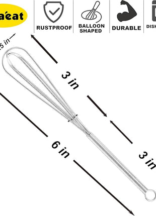 Anaeat 6 Pack Small Wire Whisks, Portable Stainless Steel Kitchen Tiny Whisk & Egg Beater with Thick Wire - Sturdy Mini Mixing Balloon for Cooking, Blending, Whiping, Beating and Stirring (6")