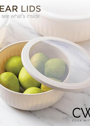 COOK WITH COLOR Prep Bowls with Lids- Wide and Deep Nesting Plastic Small Mixing Bowl Set with Lids, 12 Piece Set - Wide Bowls, Brown