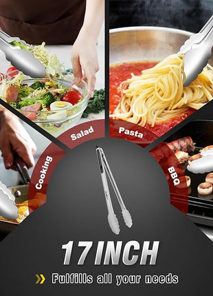 Walfos 17 Inch Extra Long Grill Tongs, Ultimate Stainless Steel BBQ Tongs for Grilling, Cooking, BBQ/Barbecue, Buffet and Turning Food