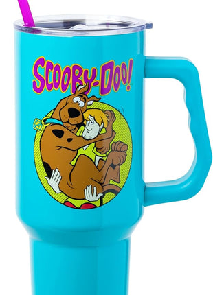 Silver Buffalo Scooby-Doo Featuring Scared Shaggy and Scooby Stainless Steel Tumbler with Handle and Straw, Fits in Standard Cup Holder, 40 Ounces