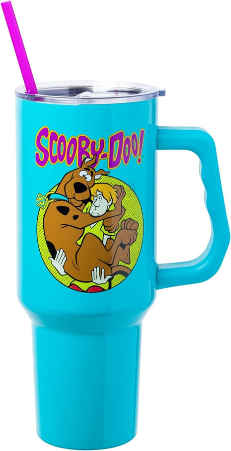 Silver Buffalo Scooby-Doo Stainless Steel Tumbler with Handle Featuring Shaggy and Scooby-Doo, Fits in Standard Cup Holder, 40 Ounces (Pack of 12)