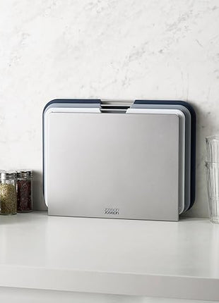 Joseph Joseph Nest Large 3-Piece Color coded Cutting Board Set with Storage Stand, Large - Grey