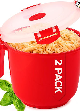 Tafura Microwave Bowl with Lid – 34oz Microwave Safe Soup Bowls with Lids, Ramen Noodle Bowl with Handle, Leakproof Plastic Bowls Microwave Safe, BPA-Free Soup Mugs for Travel – 2 Count