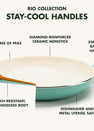 GreenPan Rio Healthy Ceramic Nonstick 10" Frying Pan Skillet, PFAS-Free, Dishwasher Safe, Turquoise