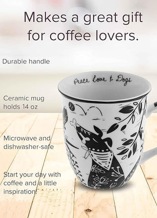 Karma Gifts 16 oz Black and White Boho Mug Dog - Cute Coffee and Tea Mug - Ceramic Coffee Mugs for Women and Men