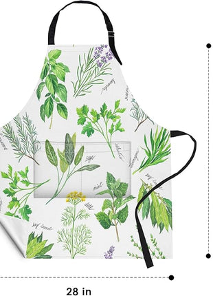 Britimes Apron Home Kitchen Cooking Baking Gardening for Women Men With Pockets Herbs Leaf Natural Gardening Basil 32x28 inch