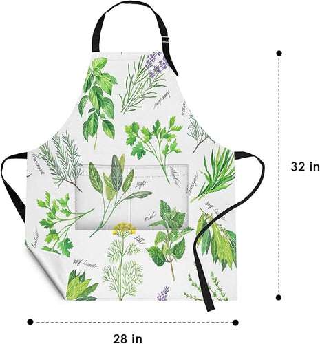 Britimes Apron Home Kitchen Cooking Baking Gardening for Women Men With Pockets Herbs Leaf Natural Gardening Basil 32x28 inch
