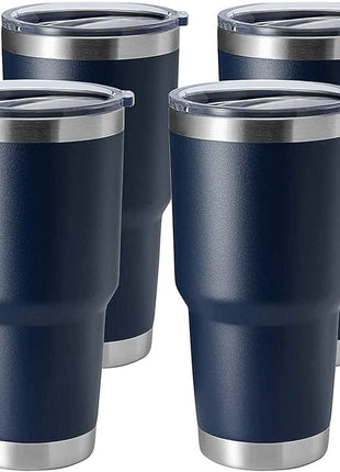 HASLE OUTFITTERS 30oz Stainless Steel Tumbler, Double Wall Vacuum Insulated Travel Mug Tumbler, Durable Insulated Coffee Mug, Gift Box Set (Navy, 4)