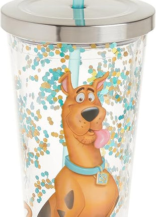 Spoontiques - Glitter Filled Acrylic Tumbler - Glitter Cup with Straw - 20 oz - Stainless Steel Locking Lid with Straw - Double Wall Insulated - BPA Free - Scooby Doo
