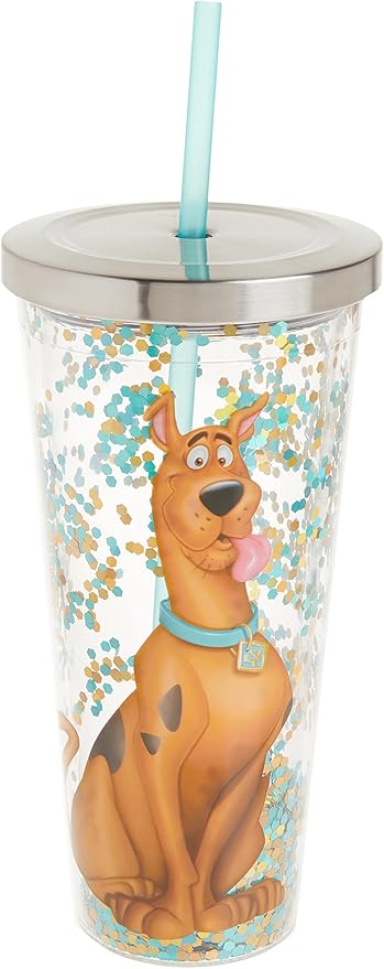 Spoontiques - Glitter Filled Acrylic Tumbler - Glitter Cup with Straw - 20 oz - Stainless Steel Locking Lid with Straw - Double Wall Insulated - BPA Free - Scooby Doo