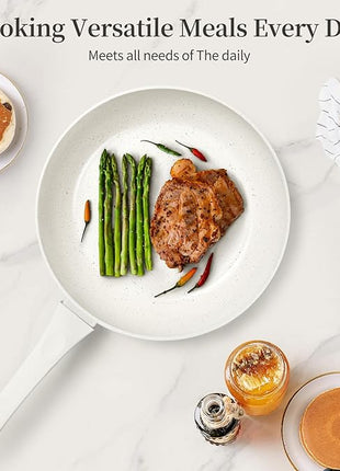 Ceramic Non Stick Frying Pan - 9.5 Inch Ceramic White Non Stick Skillet Frying Pans, Safe&No Toxic Egg Omelette Frying Pan, Nonstick Cookware Cooking Pan, Induction Compatible, PFOA&PFAS Free