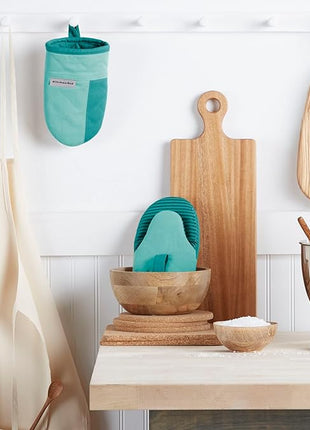 KitchenAid Beacon Two-Tone Non-Slip Mini Oven Mitt Set, Aqua Sky, 5.5"x8", 2 Piece