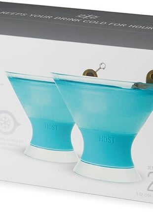 Host Freeze Insulated Martini Cooling Cups, Plastic Freezer Gel Chiller Double Wall Stemless Cocktail Glass Set of 2 9oz, Tinted Aqua Blue, Green