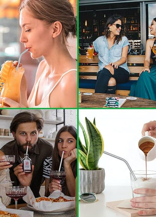 Vinaco Stainless Steel Straws Reusable, 12 Pack 8.5" & 10.5" Metal Straws 0.24" for 20 oz - 32 oz Tumblers, Long Drinking Straws with Cleaning Brush for Coffee, Juice, Cocktail and Hot Drinks