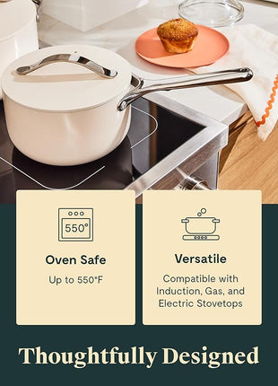 Caraway Nonstick Ceramic Sauce Pans with Lids (3 qt & 1.75 qt) - Non Toxic, PTFE & PFOA Free - Oven Safe & Compatible with All Stovetops (Gas, Electric & Induction) - Marigold