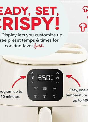 DASH Tasti-Crisp™ Ceramic Air Fryer Oven, 2.6 Qt., Cream – Compact Air Fryer for Healthier Food in Minutes, Ceramic Nonstick Surface, Ideal for Small Spaces - Auto Shut Off, Digital, 1000-Watt