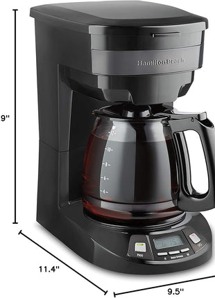 Hamilton Beach 12 Cup Programmable Drip Coffee Maker with 3 Brew Options, Glass Carafe, Auto Pause and Pour, Black Stainless (46293)