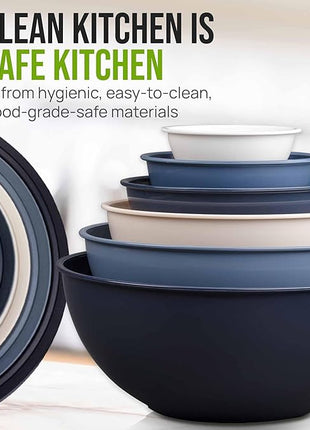 Zulay Kitchen 12 Piece Plastic Mixing Bowls with Leak-Proof Lids Set - Microwave and Freezer Safe Kitchen Mixing Bowls for Preparing, Serving and Storing - Large Nesting Bowls (Navy Ombre)