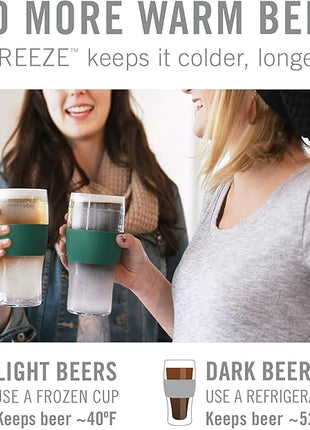 Host Freeze, Frozen Mugs, Freezable Pint Set, Beer Keep Your Drinks Cold, Double Walled Insulated Glasses, Tumbler for Iced Coffee, 16oz, Set of 2, Green