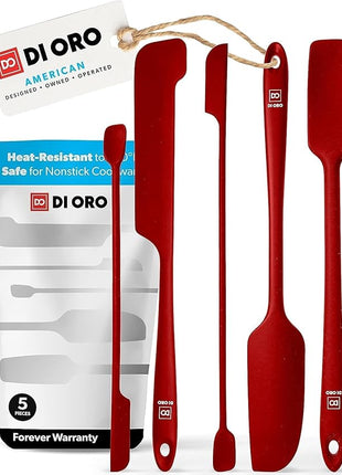DI ORO Silicone Jar Spatulas for Scraping - Rubber Spatulas Silicone Heat Resistant - Kitchen Spatulas Nonstick Cookware Safe - Silicone Utensil Set for Blenders, Mixing, Baking, & Makeup (5pc, Red)