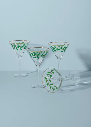 Lenox 893570 Holiday Decal 4-Piece Martini Glass Set, Christmas Dinnerware, Hosting